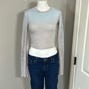 COTTON CITIZEN Verona Crop Shirt Tie Dye Ribbed Long Sleeve Blue Sz S